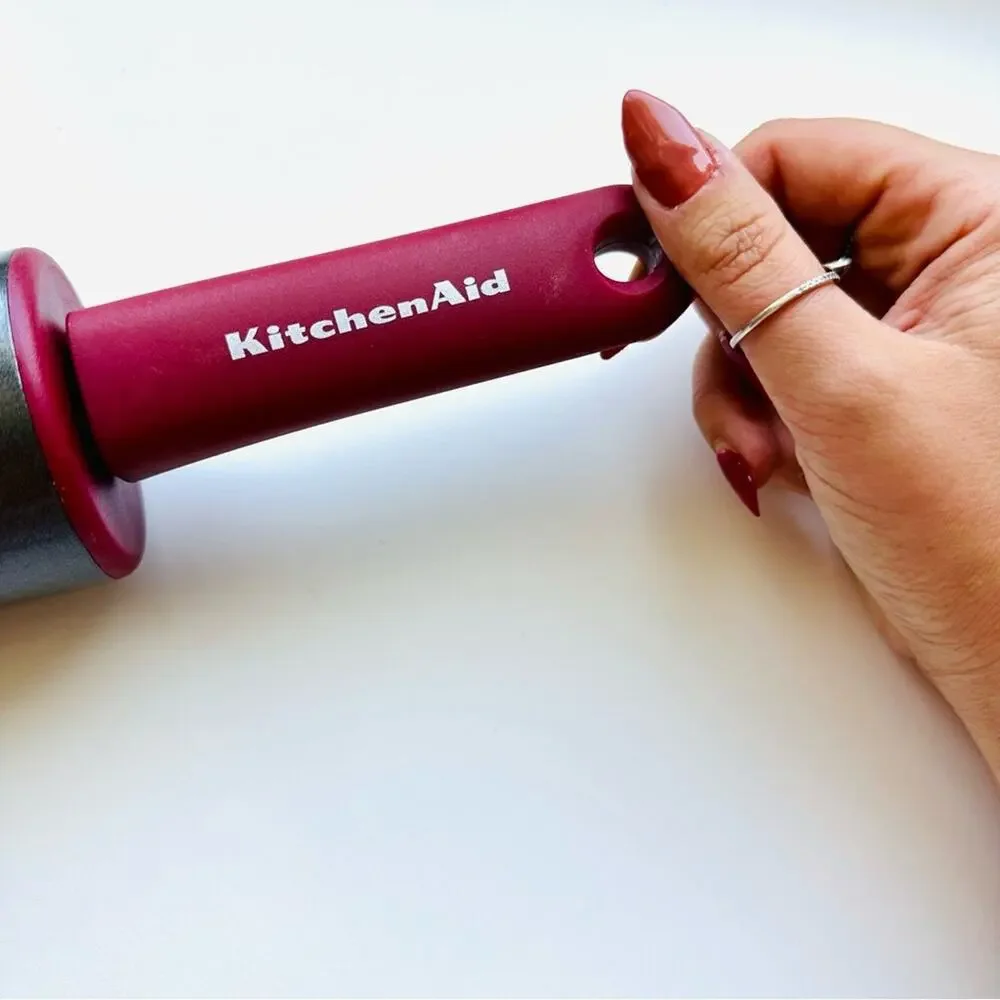 NEW KITCHENAID Red Burgundy Silver Steel Rolling Pin Wide Barrel Kitchen Tool